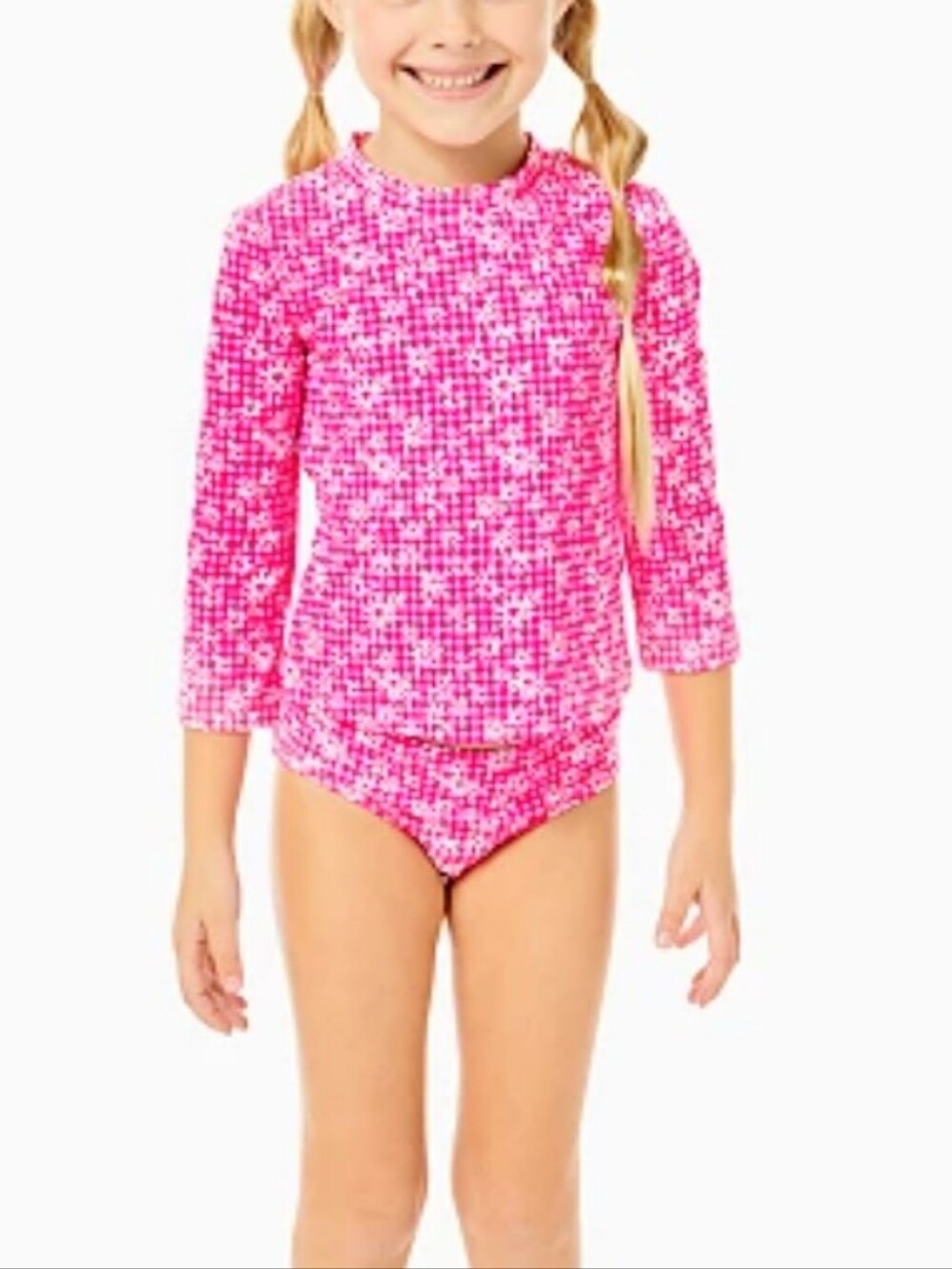Lilly Pulitzer Girls Bobby Rashguard Set in Aura Pink Check You Out Girls 10